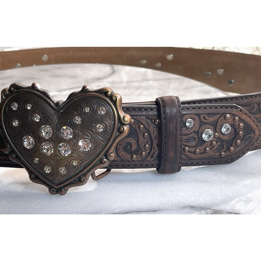 Justin Boots Women's Vintage Rhinestone Heart Belt - Cognac Size 34